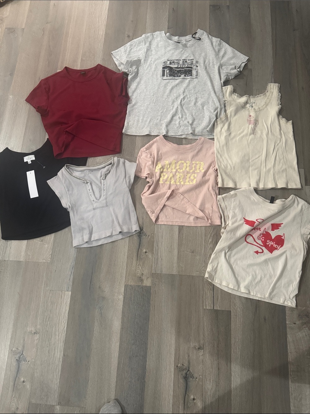 Multiples Women's Short Sleeve Tee Bundle with Pink Graphic and Red Tee Size: 2